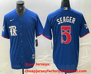Men's Texas Rangers #5 Corey Seager Royal Blue 2023 City Connect Stitched Baseball Jersey