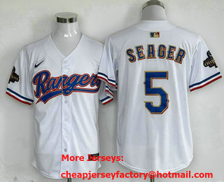 Men's Texas Rangers #5 Corey Seager White 2024 Gold Collection Limited Cool Base Jersey