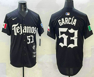 Men's Texas Rangers #53 Adolis Garcia Black Mexico 2025 Vapor Stitched Baseball Jersey