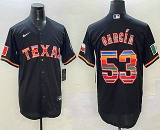 Men's Texas Rangers #53 Adolis Garcia Black Rainbow Mexico Cool Base Stitched Jersey