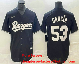 Men's Texas Rangers #53 Adolis Garcia Black Stitched Cool Base Nike Jersey