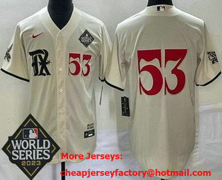Men's Texas Rangers #53 Adolis Garcia Cream City Player Number 2023 World Series Cool Base Jersey