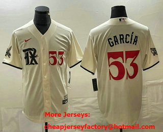 Men's Texas Rangers #53 Adolis Garcia Number Cream 2023 City Connect Cool Base Stitched Jersey 11