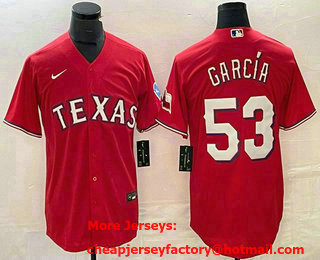 Men's Texas Rangers #53 Adolis Garcia Red Team Logo Cool Base Jersey