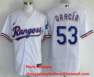 Men's Texas Rangers #53 Adolis Garcia White Team Logo Cool Base Jersey