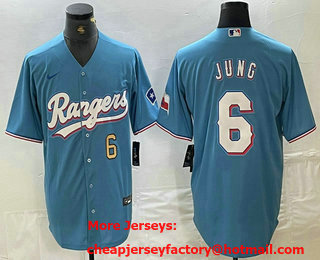 Men's Texas Rangers #6 Josh Jung Number Light Blue Team Logo Cool Base Jersey