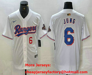 Men's Texas Rangers #6 Josh Jung Number White 2023 World Series Champions Cool Base Jersey 11