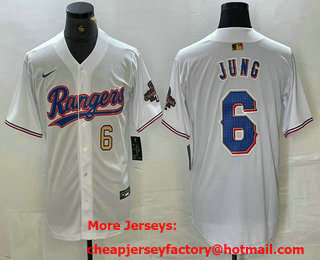 Men's Texas Rangers #6 Josh Jung Number White 2023 World Series Champions Cool Base Jersey 12