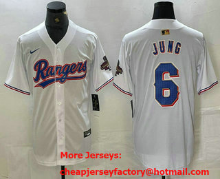 Men's Texas Rangers #6 Josh Jung White 2023 World Series Champions Cool Base Jersey 11