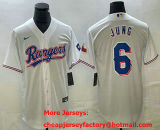 Men's Texas Rangers #6 Josh Jung White Team Logo Stitched Cool Base Nike Jersey