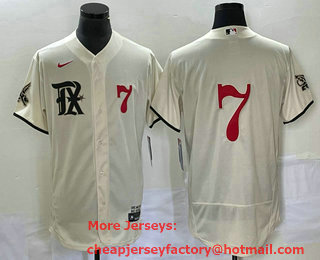 Men's Texas Rangers #7 Ivan Rodriguez Number Cream 2023 City Connect Flex Base Stitched Baseball Jersey
