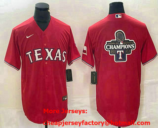 Men's Texas Rangers Blank Big Logo Red Team Logo Cool Base Jersey