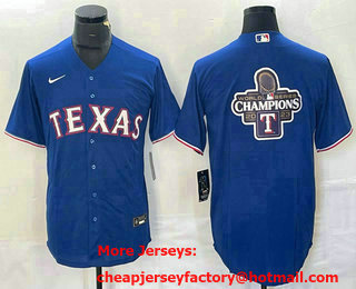Men's Texas Rangers Blank Big Logo Royal Team Logo Cool Base Jersey