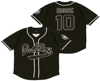 Men's The Movie Bad Boy #10 Biggie Black Baseball Film Jersey Stiched Buttons Short Sleeve Jersey