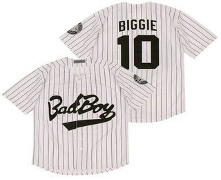Men's The Movie Bad Boy #10 Biggie White Baseball Film Jersey Stiched Buttons Short Sleeve Jersey