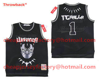 Men's The Movie Black Panther Wakanda #1 T'Challa Black Stitched College Basketball Jersey