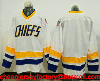 Men's The Movie Slap Shot Charlestown Chiefs Blank White Stitched Hockey Jersey