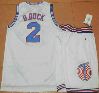 Men's The Movie Space Jam #2 D.Duck White Soul Swingman Basketball Jersey Short Suits
