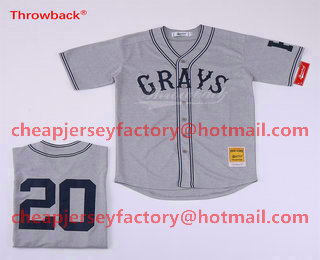 Men's The Movie USA Negro Leagues NLBM Homestead Grays #20 Josh Gibson No Name Gray Stitched Baseball Jersey