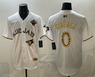 Men's Toronto Blue Jays #0 Andres Gimenez White Gold 2025 American League Champions Limited Jersey