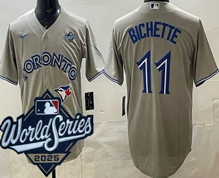 Men's Toronto Blue Jays #11 Bo Bichette Gray 2025 World Series Cool Base Jersey