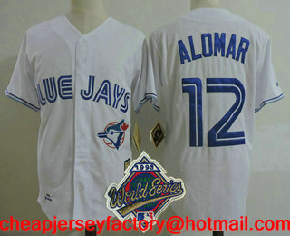 Men's Toronto Blue Jays #12 Roberto Alomar White 1993 World Series Patch Throwback Cooperstown Collection Stitched MLB Mitchell & Ness Jersey
