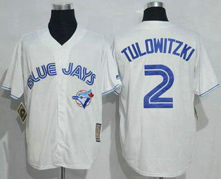 Men's Toronto Blue Jays #2 Troy Tulowitzki White Cool Base Cooperstown Collection Player Jersey