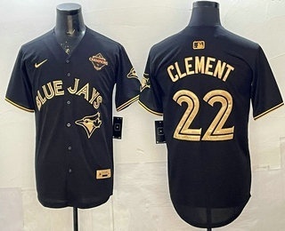 Men's Toronto Blue Jays #22 Ernie Clement Black Gold 2025 American League Champions Limited Stitched Jersey