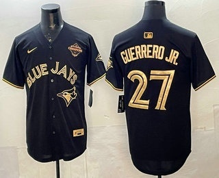 Men's Toronto Blue Jays #27 Vladimir Guerrero Jr Black Gold 2025 American League Champions Limited Stitched Jersey