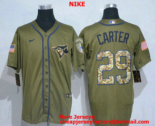 Men's Toronto Blue Jays #29 Joe Carter Green Salute To Service Stitched MLB Cool Base Nike Jersey