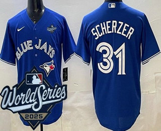 Men's Toronto Blue Jays #31 Max Scherzer Blue 2025 World Series Cool Base Jersey