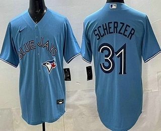 Men's Toronto Blue Jays #31 Max Scherzer Light Blue Cool Base Jersey