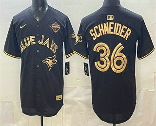 Men's Toronto Blue Jays #36 Davis Schneider Black Gold 2025 American League Champions Limited Stitched Baseball Jersey