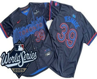 Men's Toronto Blue Jays #39 Trey Yesavage Black City 2025 World Series Cool Base Jersey