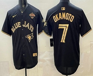 Men's Toronto Blue Jays #7 Kazuma Okamoto Black Gold 2025 American League Champions Limited Stitched Jersey