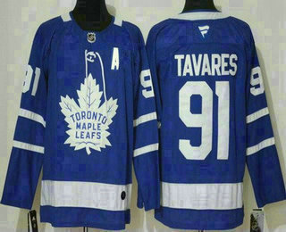 Men's Toronto Maple Leafs #91 John Tavares Blue Authentitc Jersey