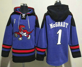Men's Toronto Raptors #1 Tracy McGrady Purple Ageless Must Have Lace Up Pullover Hoodie