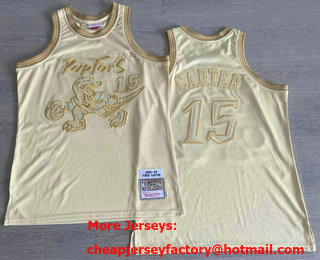 Men's Toronto Raptors #15 Vince Carter 1998-99 Gold Hardwood Classics AU Throwback Jersey