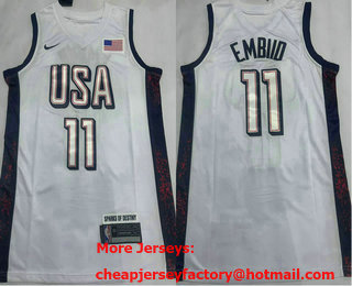 Men's USA #11 Joel Embiid White 2024 Olympics Stitched Jersey