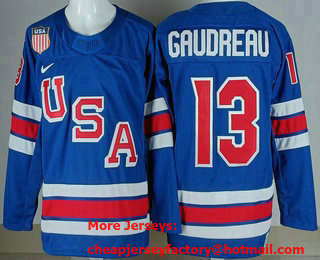 Men's USA #13 Johnny Gaudreau Blue 2026 Olympics Authentic Jersey
