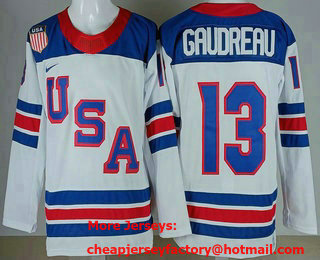 Men's USA #13 Johnny Gaudreau White 2026 Olympics Authentic Jersey