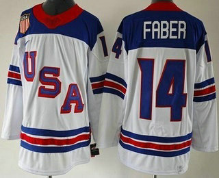 Men's USA #14 Brock Faber White 2026 Olympics Authentic Jersey