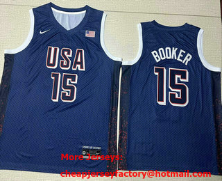 Men's USA #15 Devin Booker Blue 2024 Olympics Stitched Jersey