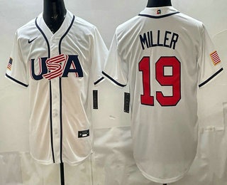 Men's USA #19 Mason Miller White 2026 World Baseball Classic Cool Base Jersey
