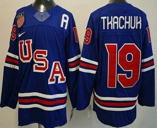 Men's USA #19 Matthew Tkachuk Blue 2026 Olympics Authentic Jersey