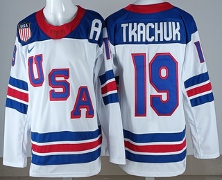 Men's USA #19 Matthew Tkachuk White 2026 Olympics Authentic Jersey