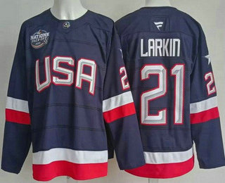Men's USA #21 Dylan Larkin Navy 2025 4 Nations Face Off Authentic Jersey