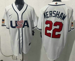 Men's USA #22 Clayton Kershaw White 2026 World Baseball Classic Cool Base Jersey
