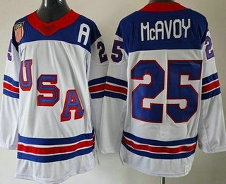 Men's USA #25 Charlie McAvoy White 2026 Olympics Authentic Jersey