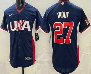 Men's USA #27 Mike Trout Navy 2026 World Baseball Classic Cool Base Jersey
